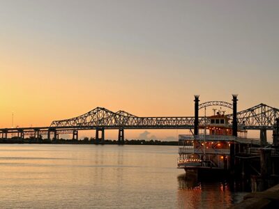 Sunset over Mississippi River in New Orleans